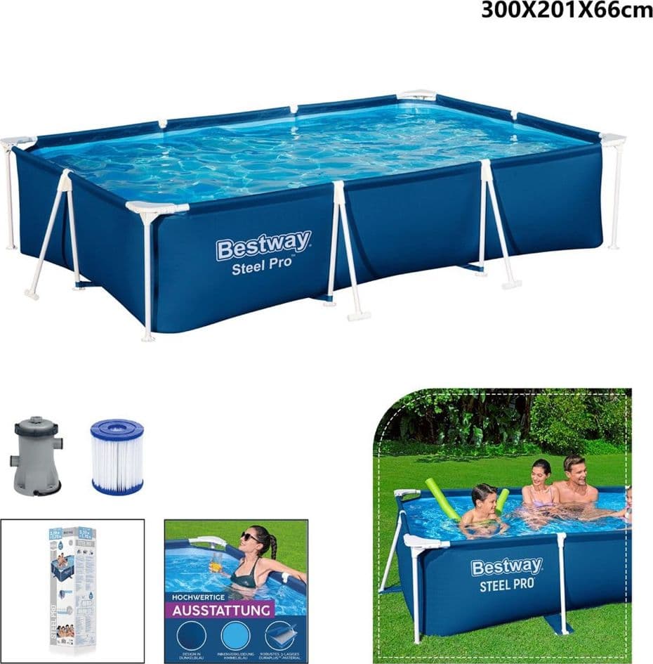PISCINA RETTANGOLARE STEEL PRO CON STRUTTURA IN ACCIAIO POMPA FILTRO 300X201X66CM 56411 - 11