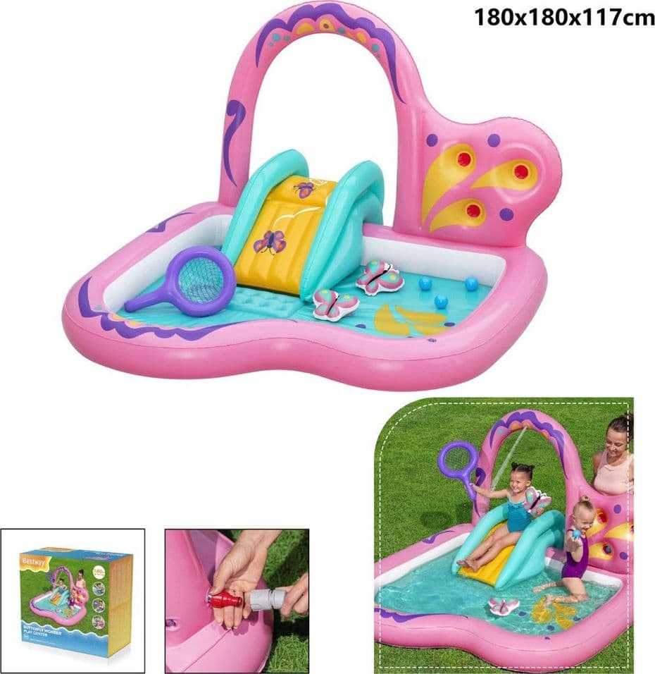 CENTRO GIOCHI GONFIABILE ACQUATICO PER BAMBINE FORMA FARFALLA 180X180X117CM PISCINA 53175 - 2