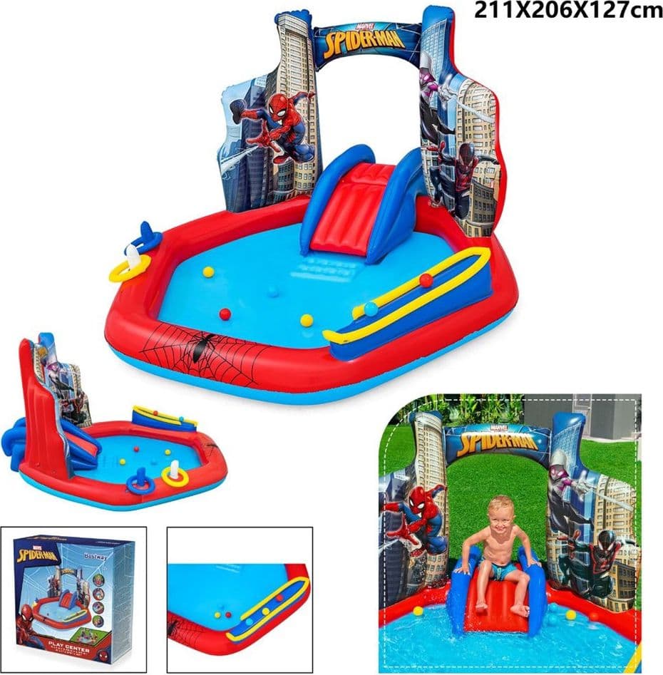 CENTRO GIOCHI ACQUATICO SPIDER-MAN GONFIABILE PISCINA 211X206X127CM ANELLI PALLINE 98793 - 2