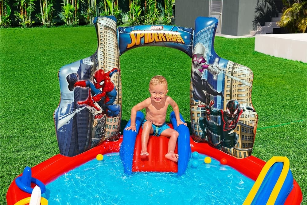 CENTRO GIOCHI ACQUATICO SPIDER-MAN GONFIABILE PISCINA 211X206X127CM ANELLI PALLINE 98793 - 4