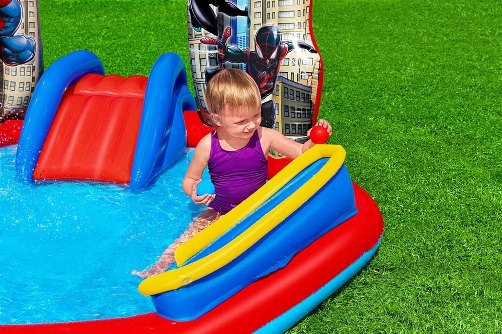 CENTRO GIOCHI ACQUATICO SPIDER-MAN GONFIABILE PISCINA 211X206X127CM ANELLI PALLINE 98793 - 6
