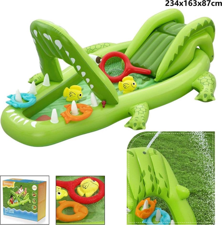 CENTRO GIOCHI ACQUATICO GONFIABILE PISCINA A FORMA DI COCCODRILLO 234X163X87CM 53169 - 2