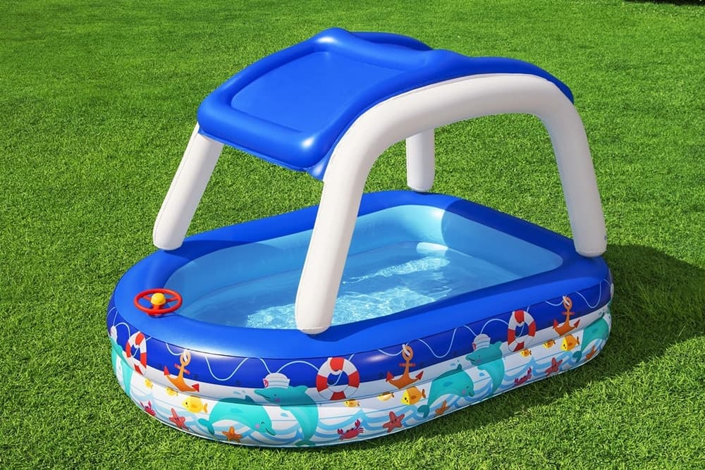 PISCINA FAMILIARE BAMBINI CON TENDALINO PARASOLE VOLANTE 213X155X132CM MOTIVI MARINI 54370 - 11