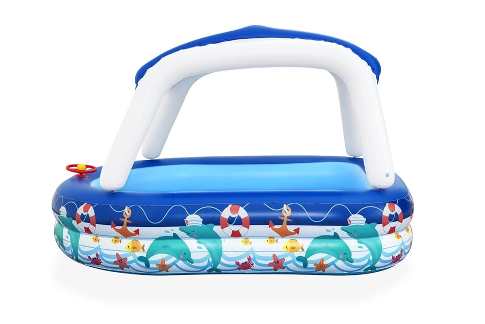 PISCINA FAMILIARE BAMBINI CON TENDALINO PARASOLE VOLANTE 213X155X132CM MOTIVI MARINI 54370 - 12