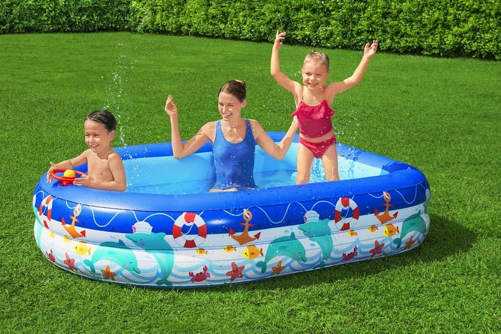 PISCINA FAMILIARE BAMBINI CON TENDALINO PARASOLE VOLANTE 213X155X132CM MOTIVI MARINI 54370 - 4