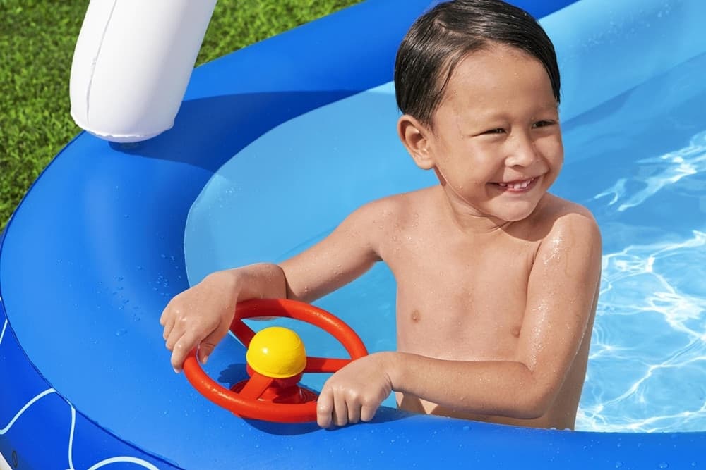 PISCINA FAMILIARE BAMBINI CON TENDALINO PARASOLE VOLANTE 213X155X132CM MOTIVI MARINI 54370 - 6