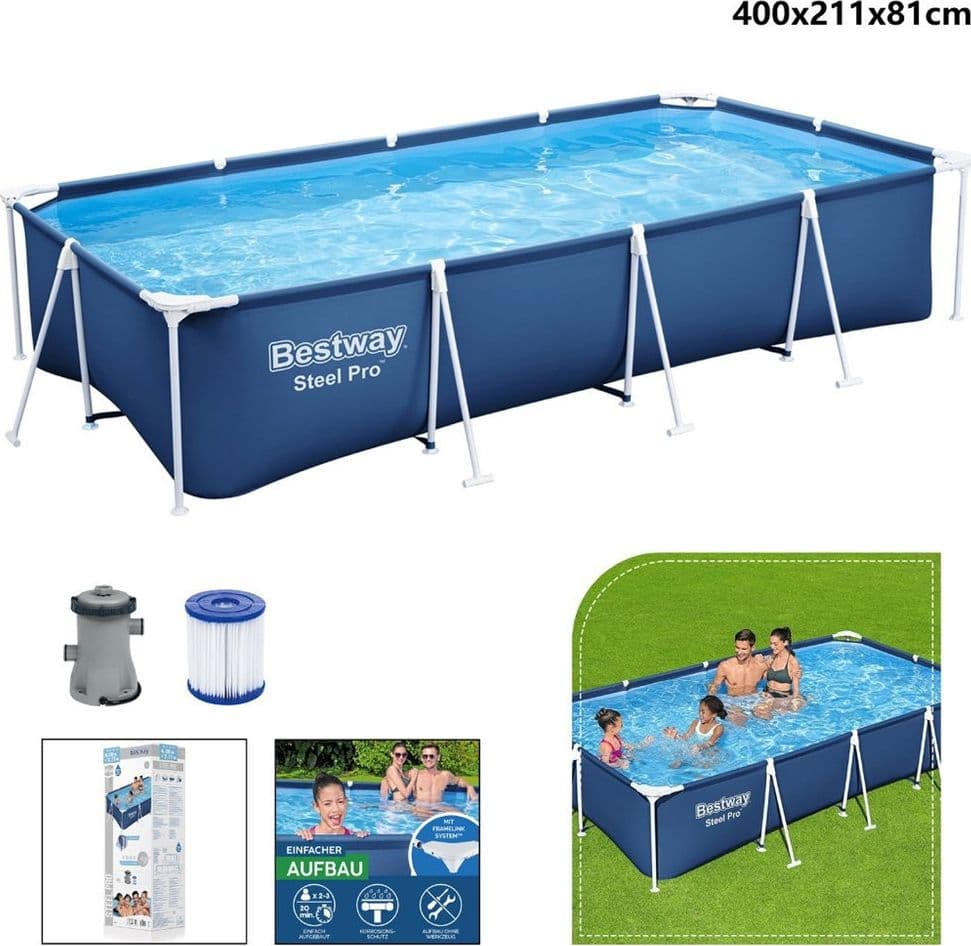 PISCINA RETTANGOLARE STEEL PRO CON STRUTTURA IN ACCIAIO POMPA FILTRO 400X211X81CM 56424 - 2