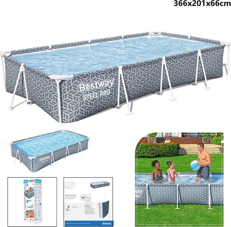PISCINA FUORI TERRA STEEL PRO SENZA POMPA 366X201X66CM DESIGN A FOGLIA RETTANGOLARE 561FT - 2