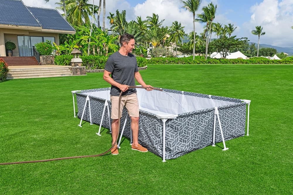 PISCINA STEEL PRO CON POMPA FILTRO 366X201X66 CM DESIGN A FOGLIA RETTANGOLARE 561FV - 11