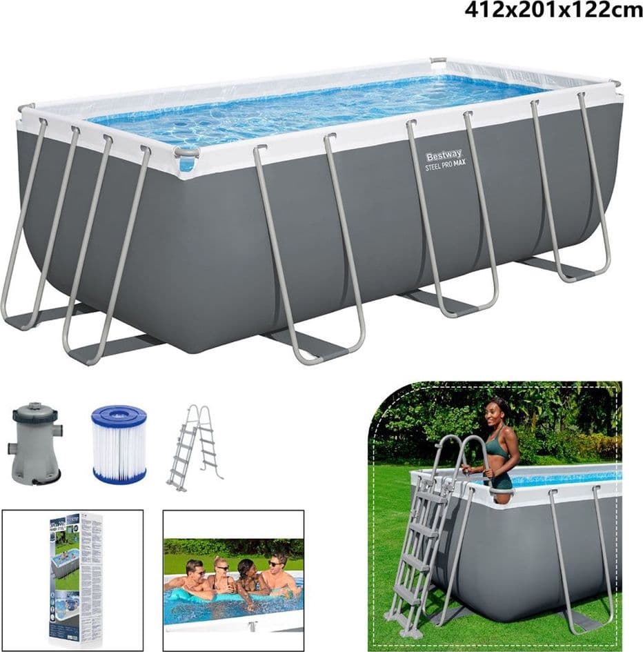 PISCINA RETTANGOLARE STEEL PRO MAX CON STRUTTURA ACCIAIO POMPA FILTRO 412X201X122CM 56456 - 2