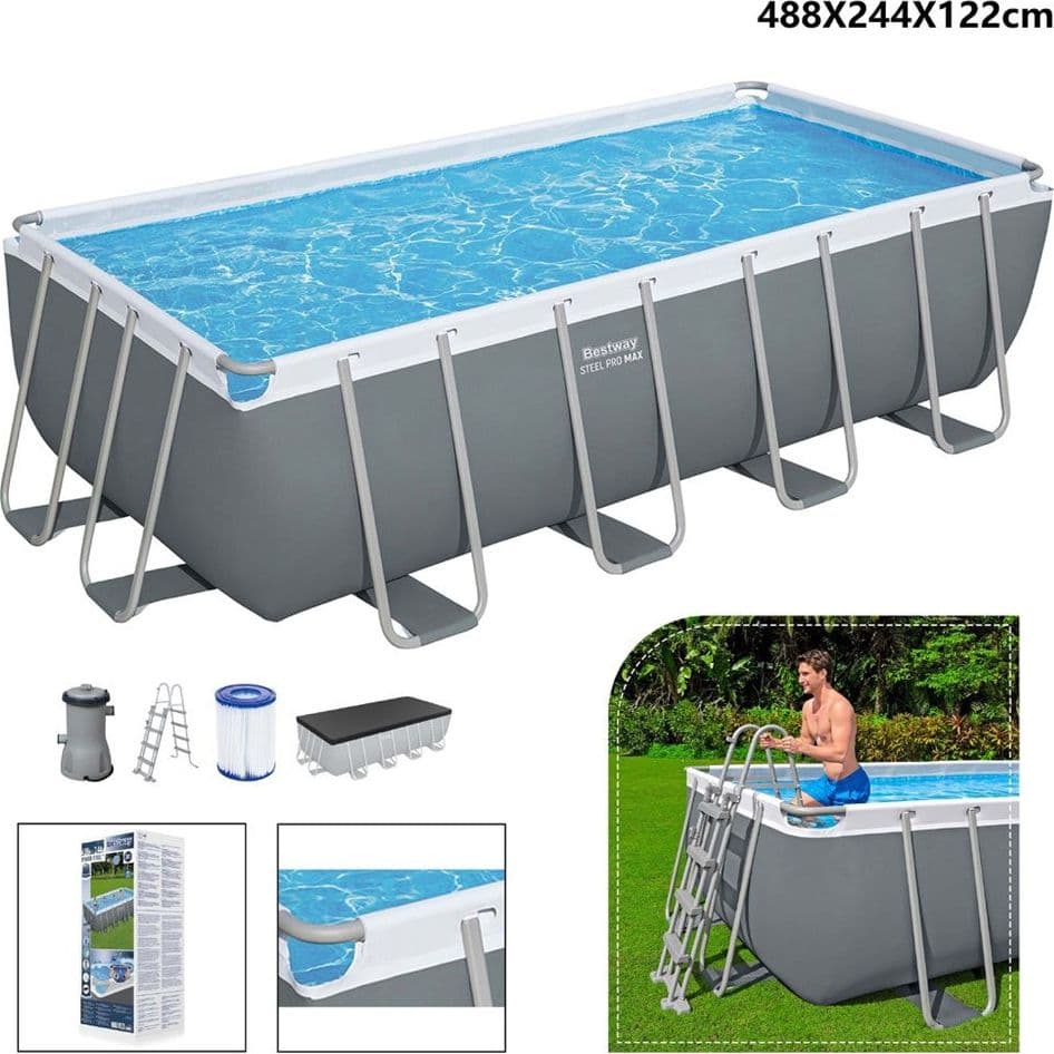PISCINA FUORI TERRA RETTANGOLARE STEEL PRO MAX CON STRUTTURA POMPA FILTRO 488X244X122CM 56670 - 2