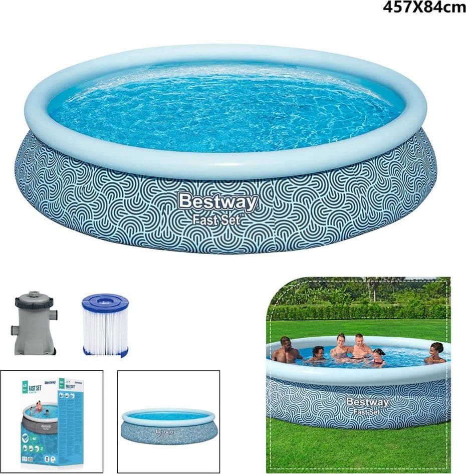 PISCINA FUORI TERRA FAST SET CON POMPA FILTRO Ø457X84CM DESIGN GEOMETRICO ROTONDA 57313 - 11