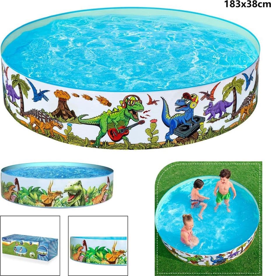 PISCINA RIGIDA PER BAMBINI 2+ ANNI CON MOTIVO A DINOSAURI Ø183X38CM 946LT GIARDINO 55022 - 2