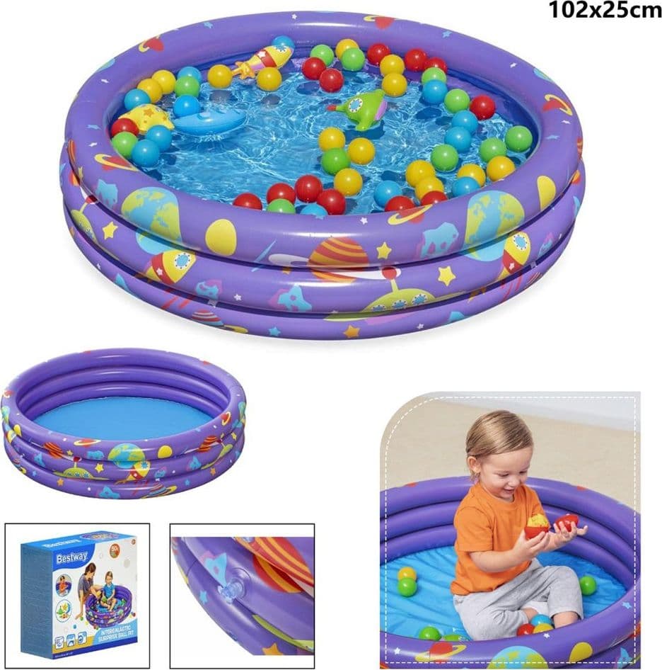 PISCINA GONFIABILE GIARDINO A 3 ANELLI GIOCO PER BAMBINI CON PALLINE Ø 102 CM 52466 - 2
