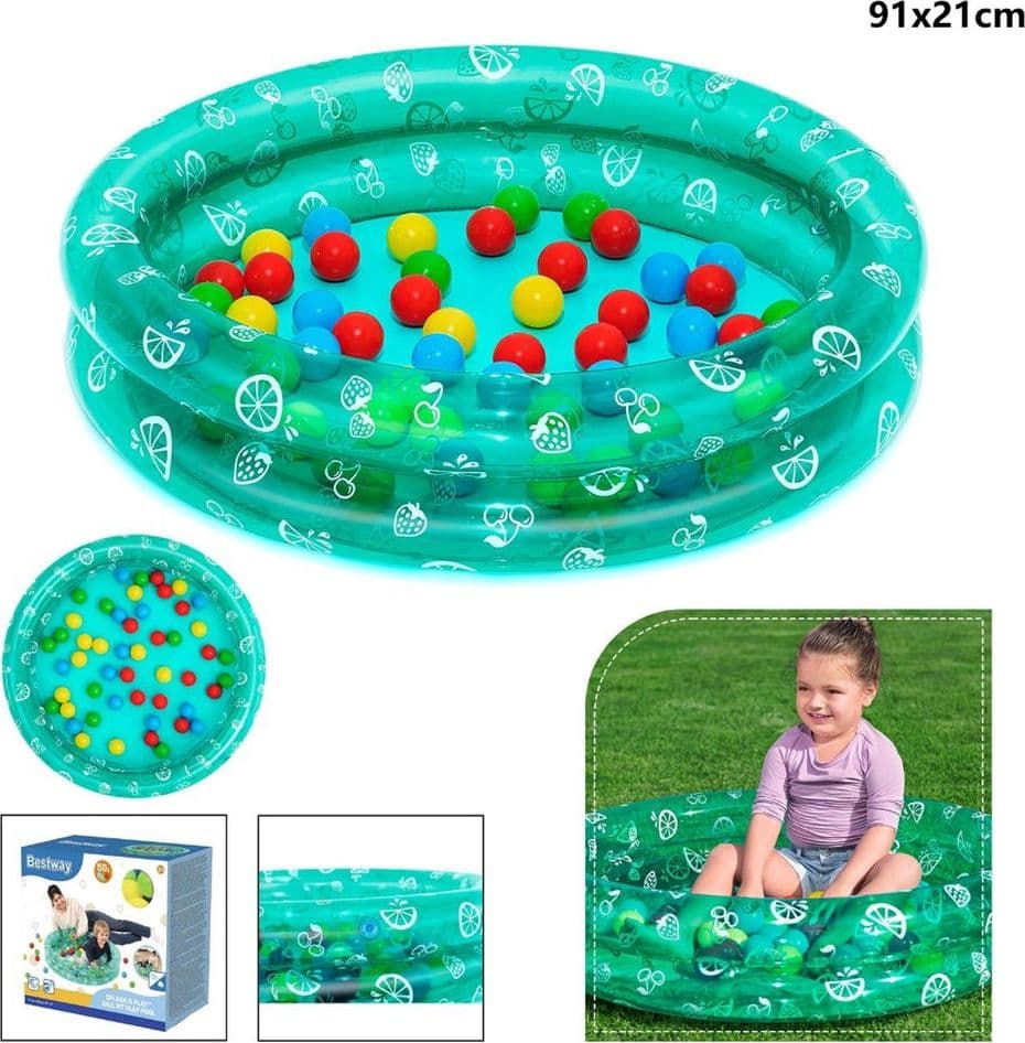 PISCINA GONFIABILE 2 ANELLI MOTIVO FRUTTA CON PALLINE DA GIOCO PER BAMBINI Ø91X20CM 51141 - 2