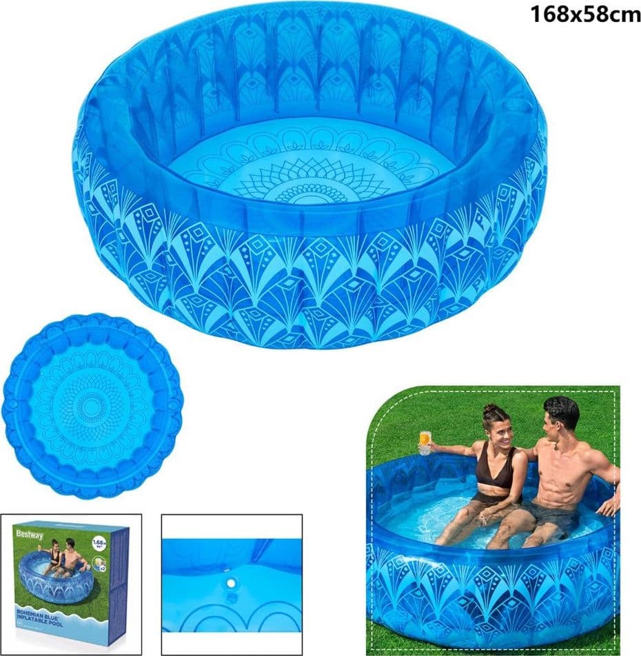 PISCINA GONFIABILE FAMILIARE MOTIVO ELEGANTE BOHÉMIEN BLU Ø168X53CM 2 PORTABICCHIERI 54479 - 2
