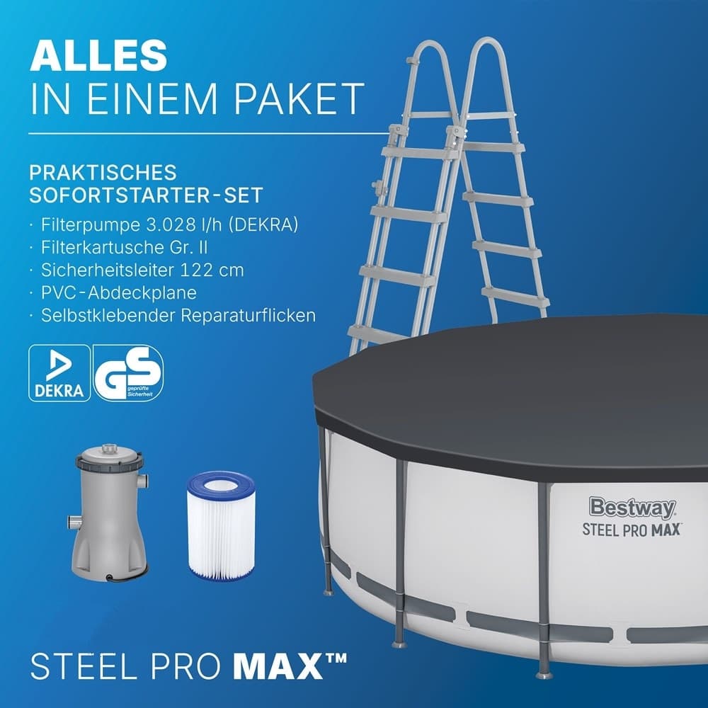 PISCINA FUORI TERRA CON STRUTTURA STEEL PRO MAX POMPA FILTRO Ø457X122 CM ROTONDA 56438 - 9