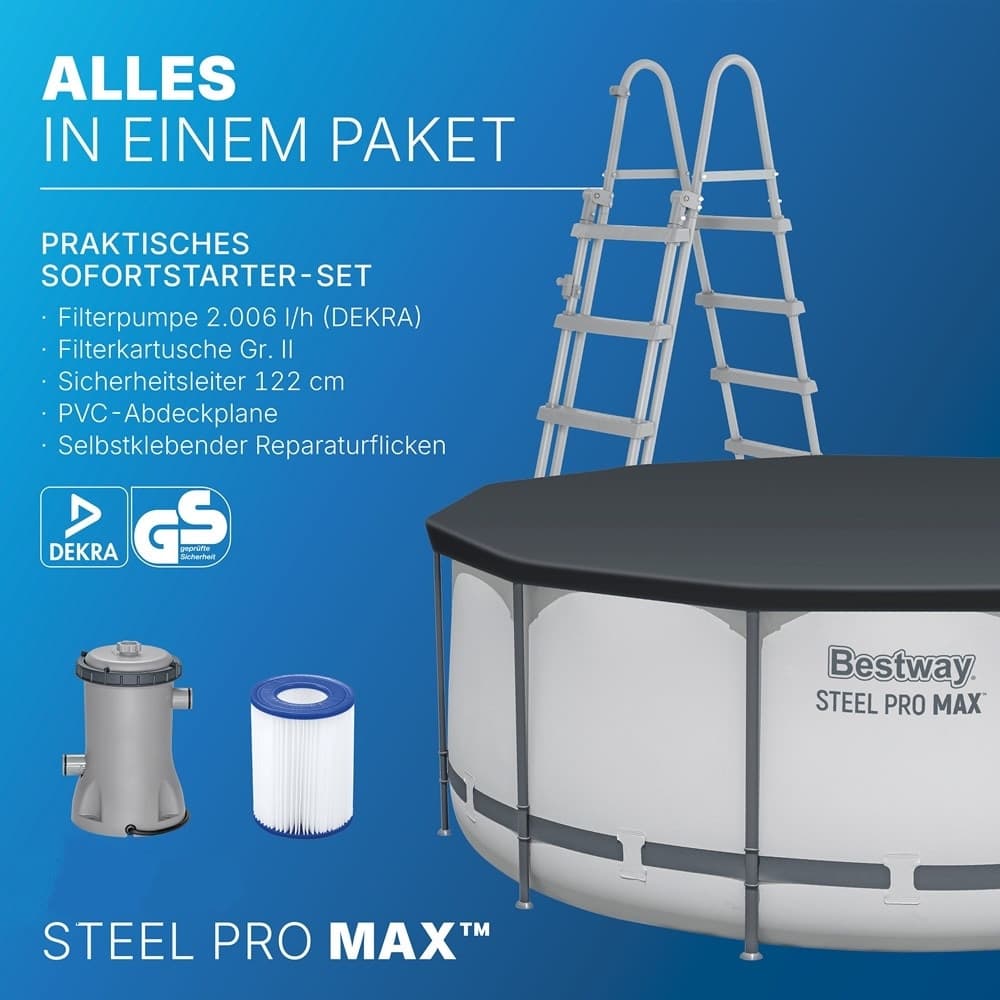 PISCINA FUORI TERRA CON STRUTTURA STEEL PRO MAX POMPA FILTRO SCALA Ø366X122CM TONDA 56420 - 8