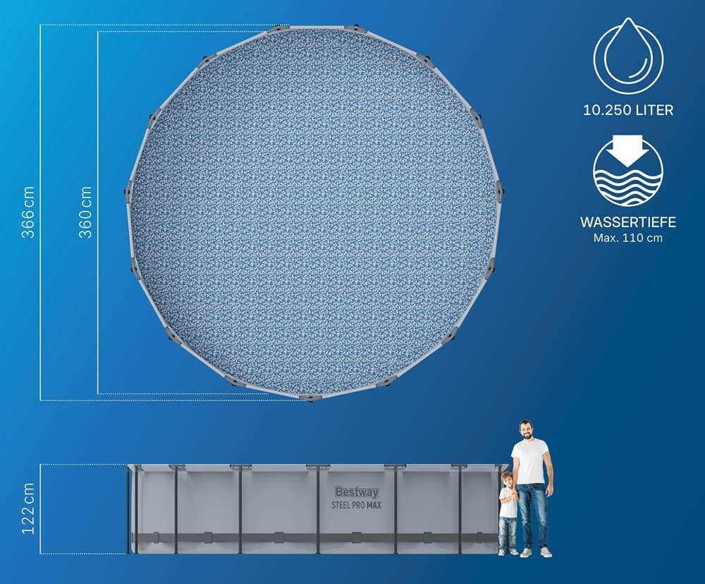 PISCINA FUORI TERRA CON STRUTTURA STEEL PRO MAX POMPA FILTRO SCALA Ø366X122CM TONDA 56420 - 9
