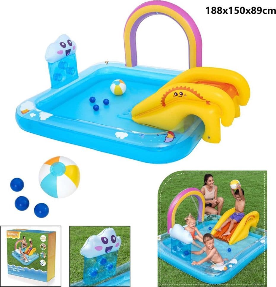 CENTRO GIOCHI ACQUATICO PISCINA GONFIABILE BAMBINI CON SCIVOLO SPRUZZATORE ARCOBALENO 53174 - 2