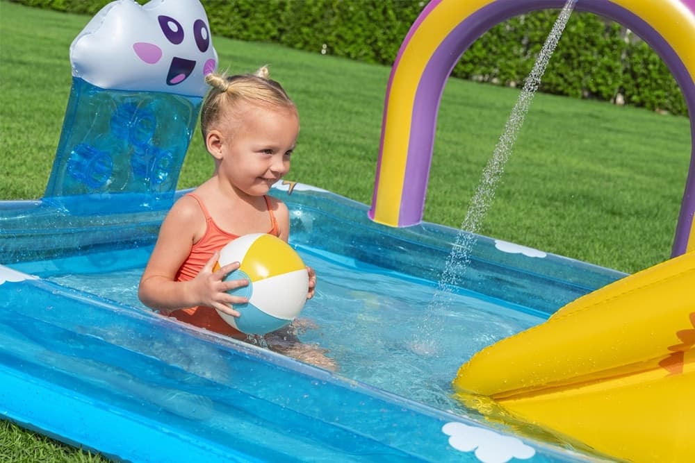 CENTRO GIOCHI ACQUATICO PISCINA GONFIABILE BAMBINI CON SCIVOLO SPRUZZATORE ARCOBALENO 53174 - 6