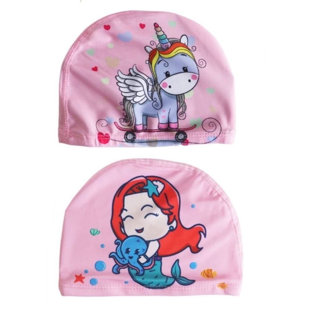 CUFFIA NUOTO PISCINA IN TESSUTO PER BAMBINE 7+ ANNI STAMPE UNICORNO SIRENA 20CM 618445