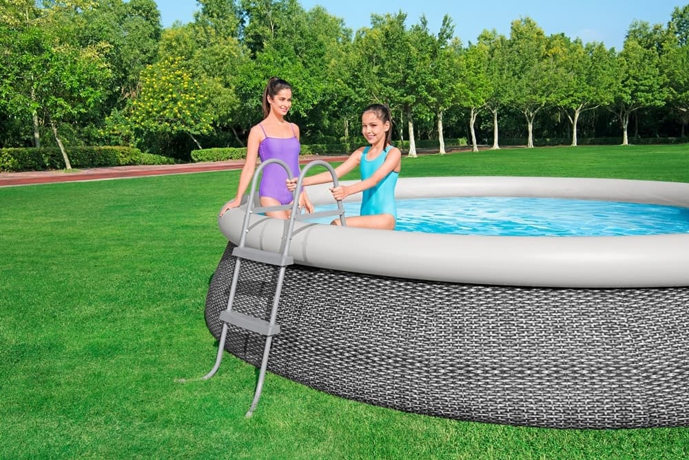SCALA DA PISCINA FUORI TERRA 84CM SCALETTA SICUREZZA 2 GRADINI PLASTICA RESISTENTE 58430 - 2