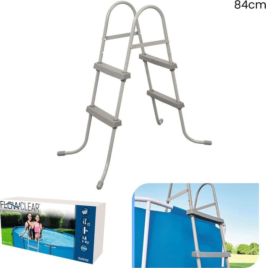 SCALA DA PISCINA FUORI TERRA 84CM SCALETTA SICUREZZA 2 GRADINI PLASTICA RESISTENTE 58430 - 11