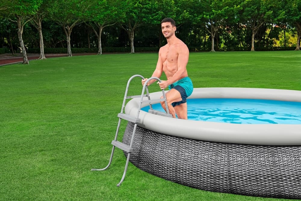 SCALA DA PISCINA FUORI TERRA 84CM SCALETTA SICUREZZA 2 GRADINI PLASTICA RESISTENTE 58430 - 4