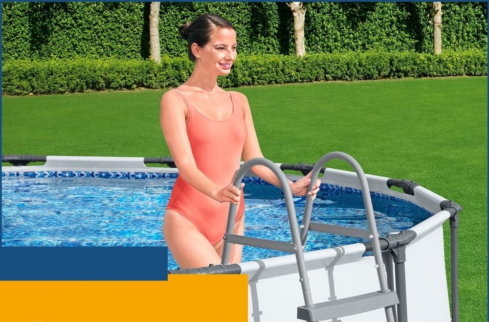 SCALA DA PISCINA FUORI TERRA 84CM SCALETTA SICUREZZA 2 GRADINI PLASTICA RESISTENTE 58430 - 8