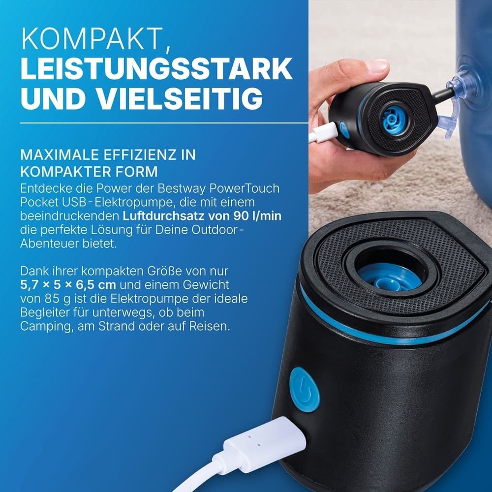 POMPA DI GONFIAGGIO ELETTRICO POWERTOUCH POCKET USB DA 90 L/MIN CON 3 ADATTATORI 62289 - 4
