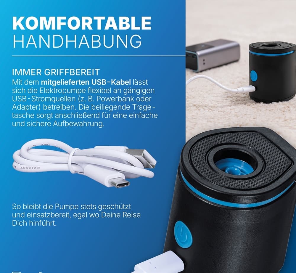 POMPA DI GONFIAGGIO ELETTRICO POWERTOUCH POCKET USB DA 90 L/MIN CON 3 ADATTATORI 62289 - 7