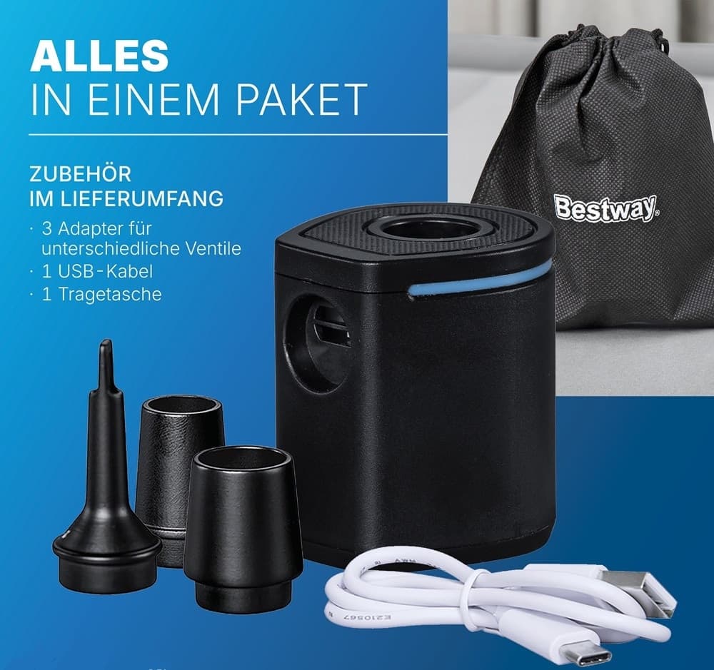 POMPA DI GONFIAGGIO ELETTRICO POWERTOUCH POCKET USB DA 90 L/MIN CON 3 ADATTATORI 62289 - 8