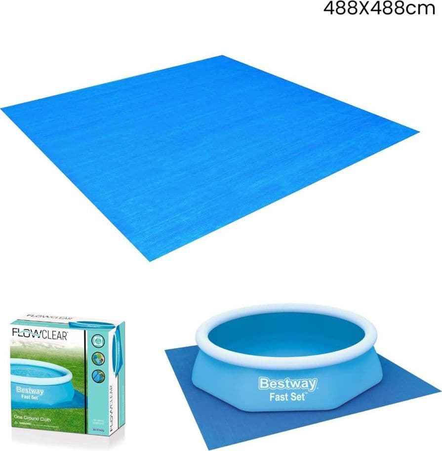 TAPPETINO TELO DI PROTEZIONE PER BASE FONDO PISCINA IN PE 488 X 488 CM BLU QUADRATO 58003 - 2