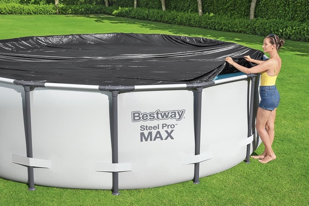 TELONE COPERTURA PER PISCINE FUORI TERRA IN PVC Ø 305 CM NERO CON TELAIO ROTONDO 58036 - 2