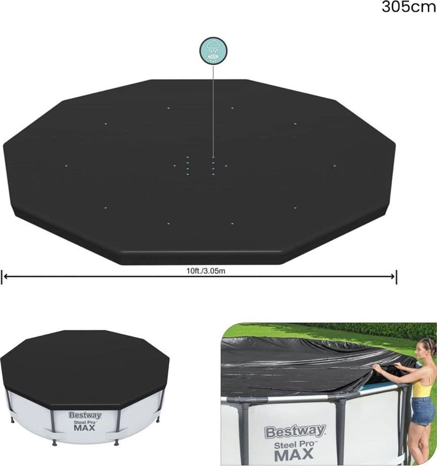 TELONE COPERTURA PER PISCINE FUORI TERRA IN PVC Ø 305 CM NERO CON TELAIO ROTONDO 58036 - 9