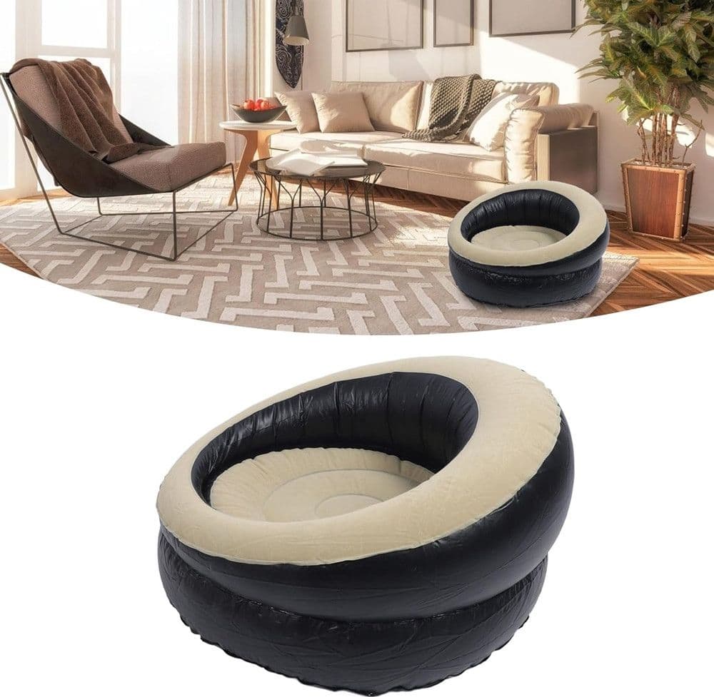 POLTRONA GONFIABILE PORTATILE FLOCCATA PORTANTE IN PVC DESIGN ERGONOMICO VALVOLA RAPIDA - 8