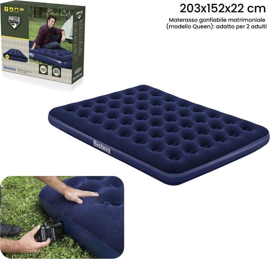 MATERASSO GONFIABILE MATRIMONIALE DA CAMPEGGIO DA 203 X 152 X 22CM PER 2 PERSONE 67003 - 2