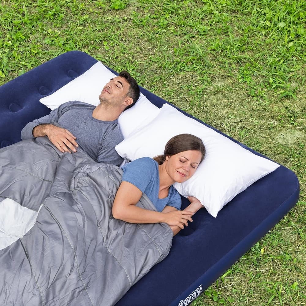 MATERASSO MATRIMONIALE GONFIABILE CAMPEGGIO BLU FLOCCATO 2 PIAZZE E MEZZO 203X183X22CM 67004 - 4