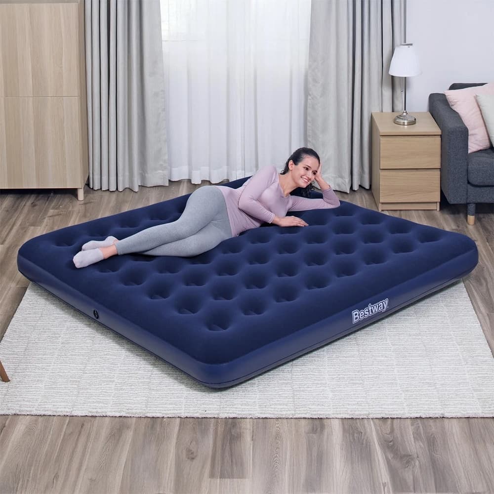 MATERASSO MATRIMONIALE GONFIABILE CAMPEGGIO BLU FLOCCATO 2 PIAZZE E MEZZO 203X183X22CM 67004 - 5