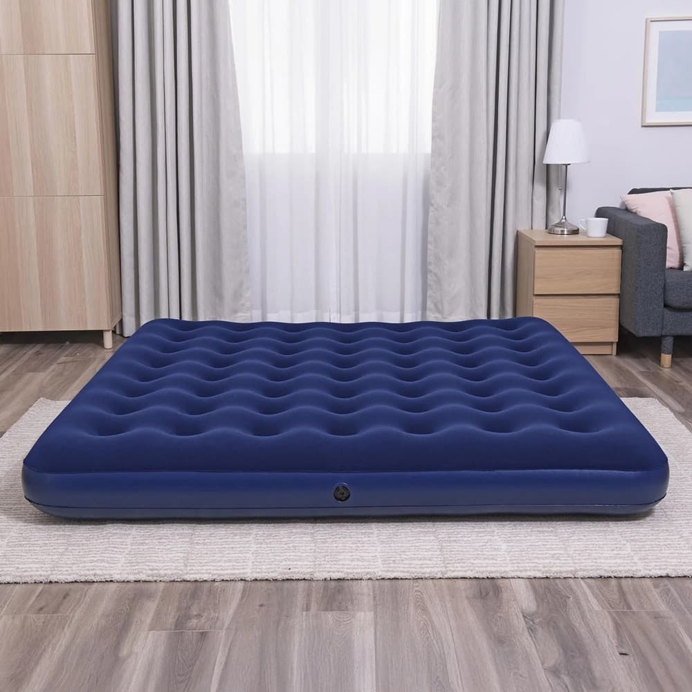 MATERASSO MATRIMONIALE GONFIABILE CAMPEGGIO BLU FLOCCATO 2 PIAZZE E MEZZO 203X183X22CM 67004 - 9