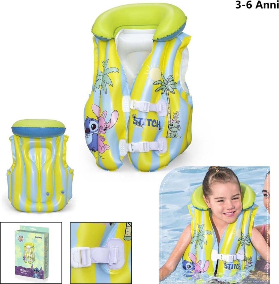 GIUBBINO DA NUOTO SALVAGENTE GONFIABILE STITCH PER BAMBINI 3-6ANNI FIBBIE REGOLABILI 9104R - 2