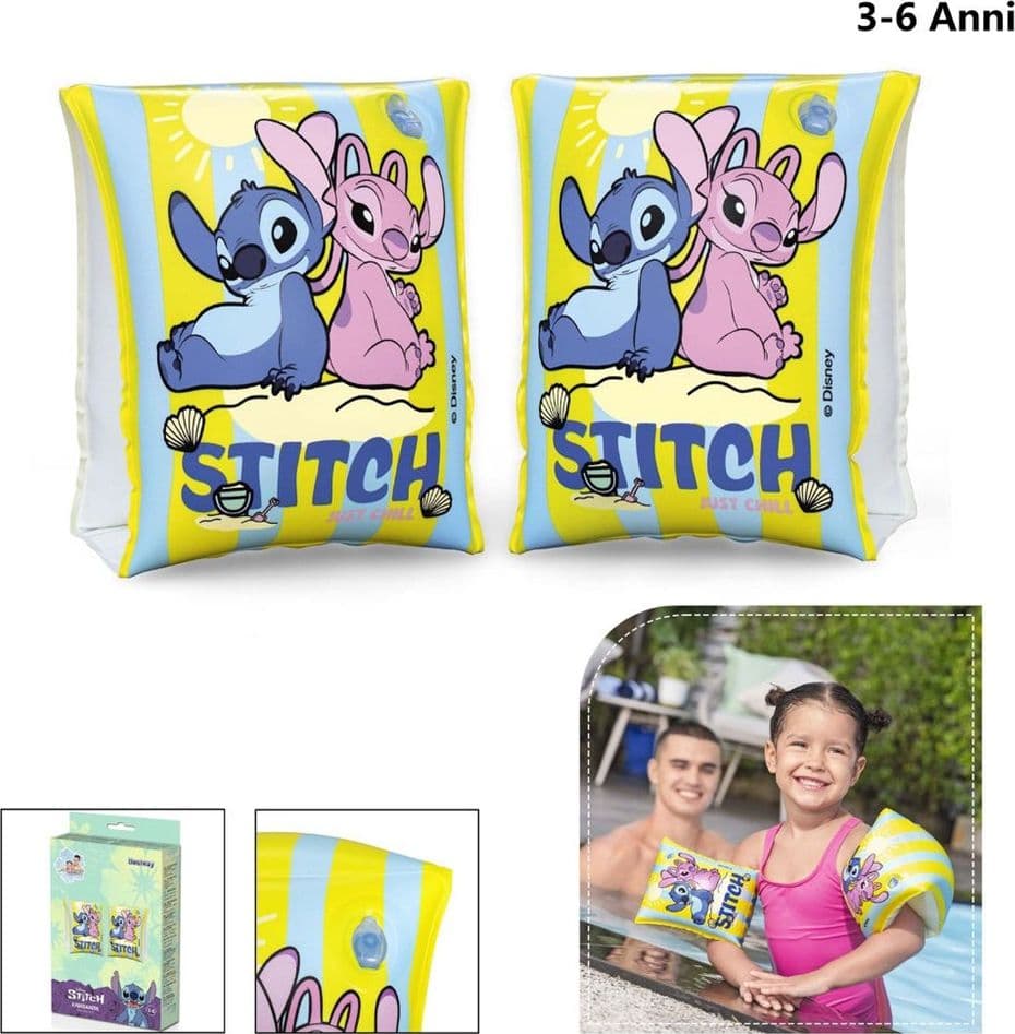 BRACCIOLI GONFIABILI DA NUOTO STAMPA TROPICALE CON STITCH PER BAMBINI 3-6 ANNI 9104S - 2