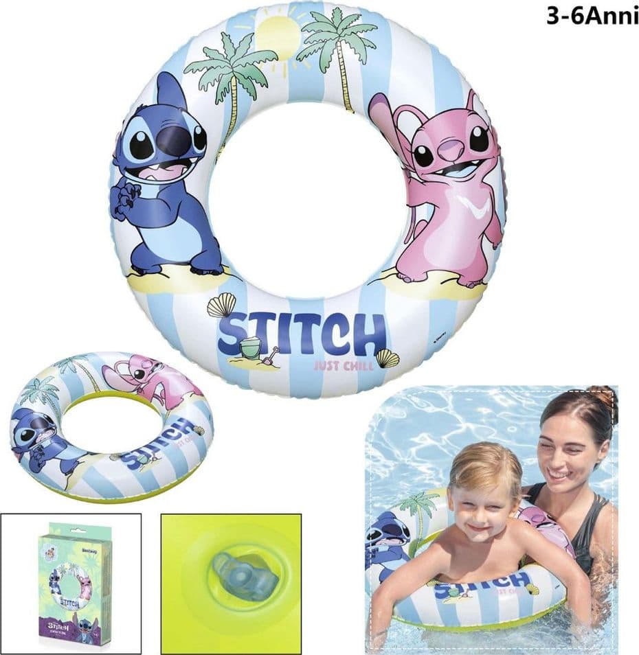 CIAMBELLA SALVAGENTE GONFIABILE GRAFICA STITCH PISCINA MARE PER BAMBINI 3-6 ANNI 9104U - 2
