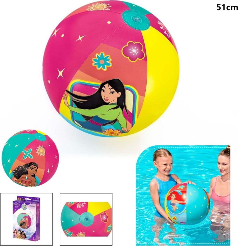 PALLONE DA SPIAGGIA PISCINA GONFIABILE TEMA PRINCIPESSE DISNEY BAMBINE 2+ANNI 51CM 91042W - 2