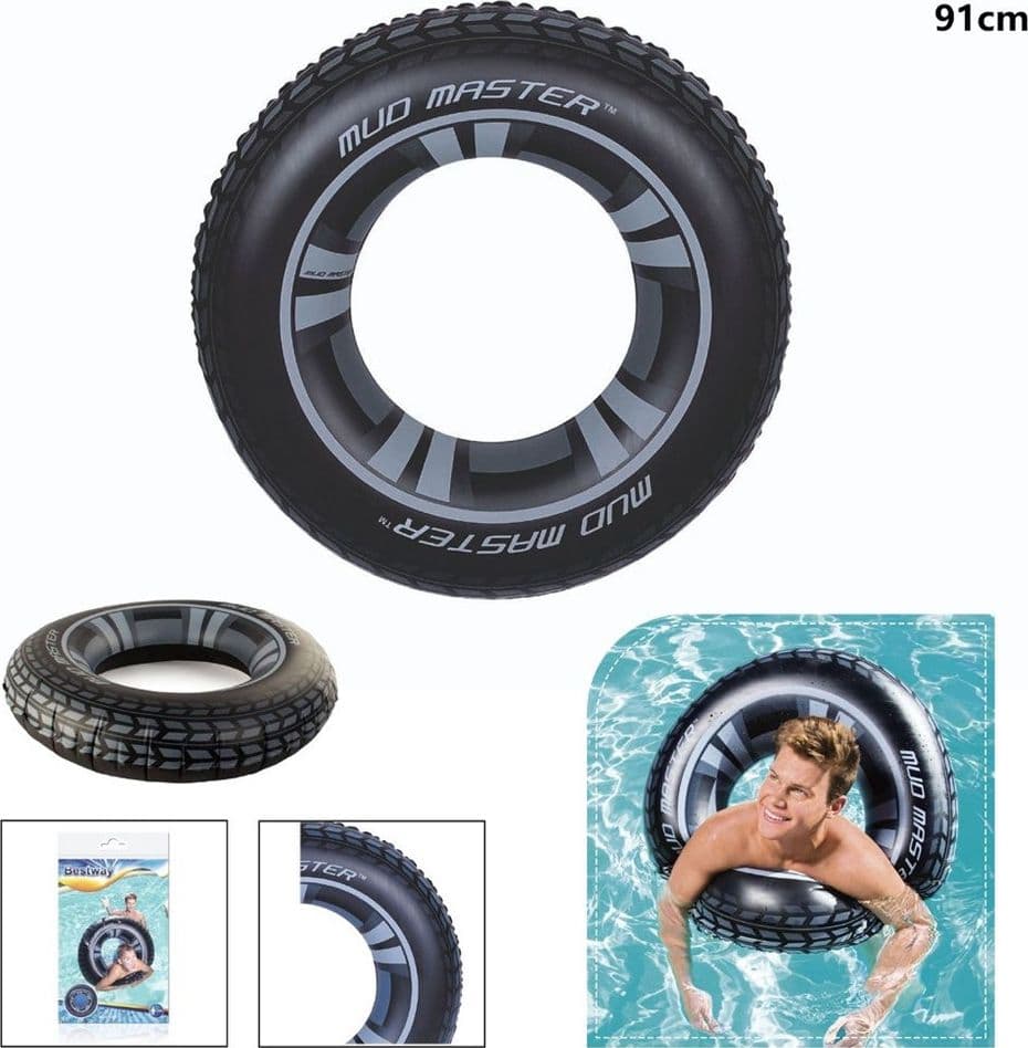 SALVAGENTE CIAMBELLA GONFIABILE FORMA RUOTA/PNEUMATICO PER PISCINA MARE 91 CM 36016 - 2