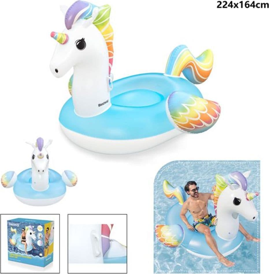 CAVALCABILE GONFIABILE DA PISCINA A FORMA DI UNICORNO GIGANTE 224X164CM MANIGLIE 41113 - 2