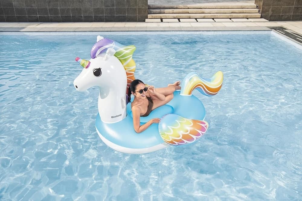 CAVALCABILE GONFIABILE DA PISCINA A FORMA DI UNICORNO GIGANTE 224X164CM MANIGLIE 41113 - 3