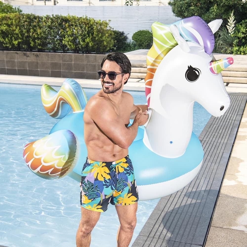 CAVALCABILE GONFIABILE DA PISCINA A FORMA DI UNICORNO GIGANTE 224X164CM MANIGLIE 41113 - 6