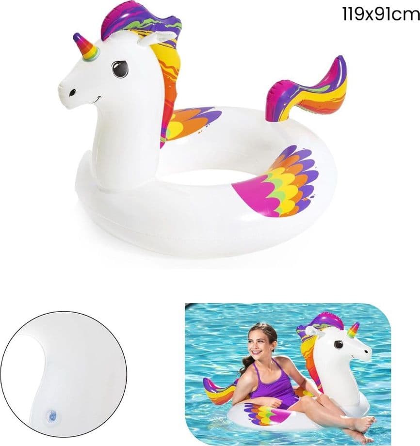 SALVAGENTE GONFIABILE FANTASY UNICORNO GRAFICA MULTICOLOR 119X91CM PISCINA LAGO MARE 36159 - 2